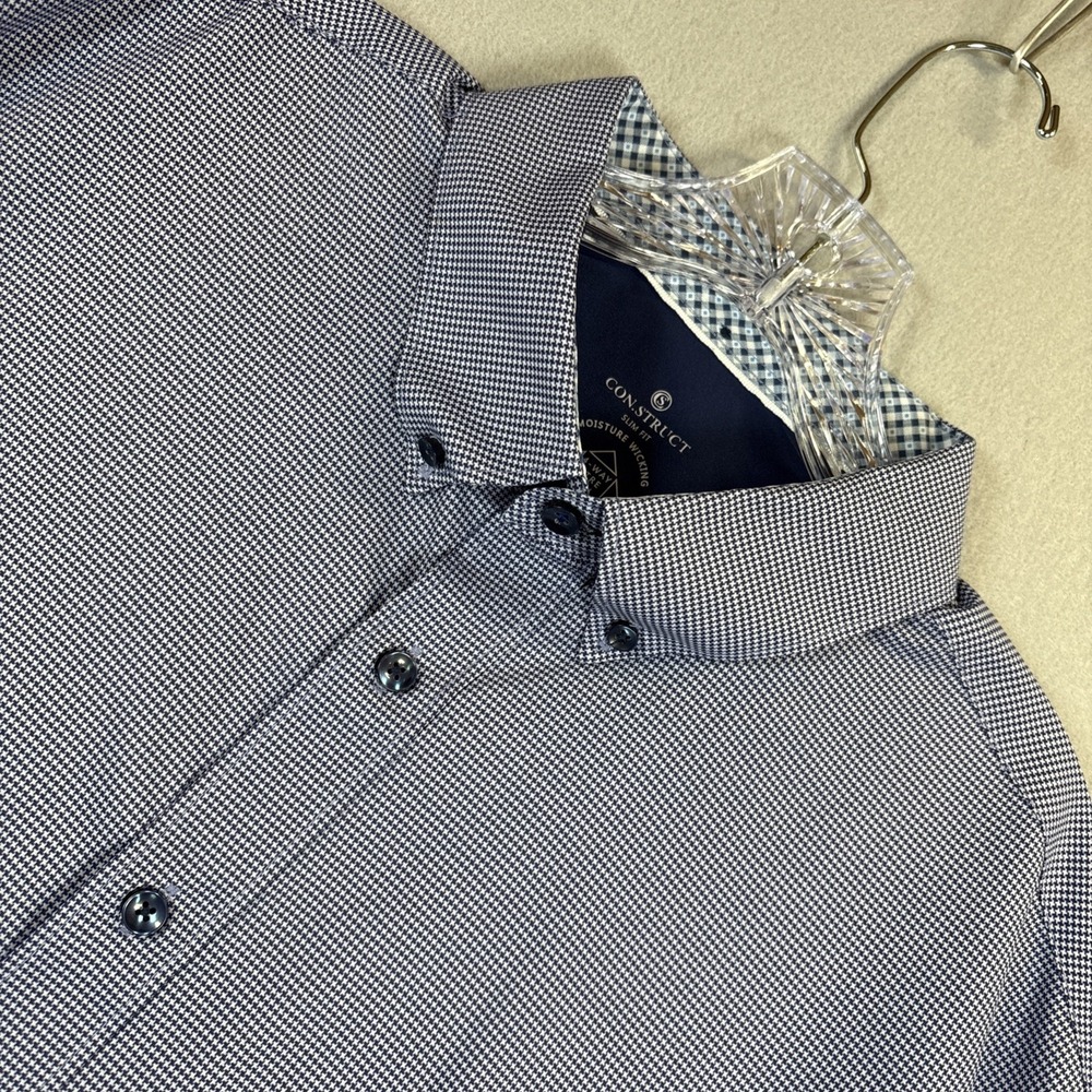 CON.STRUCT Shirt Mens XL Blue White Geometric Performance Slim Fit 4-Way Stretch